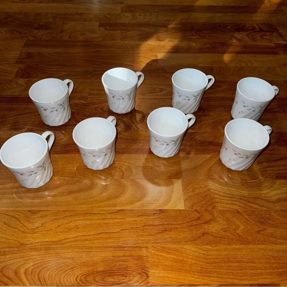 Vtg Corelle Corning English Meadow Set Of 8 Floral Swirl Coffee Mugs/Cups USA - Picture 5 of 16